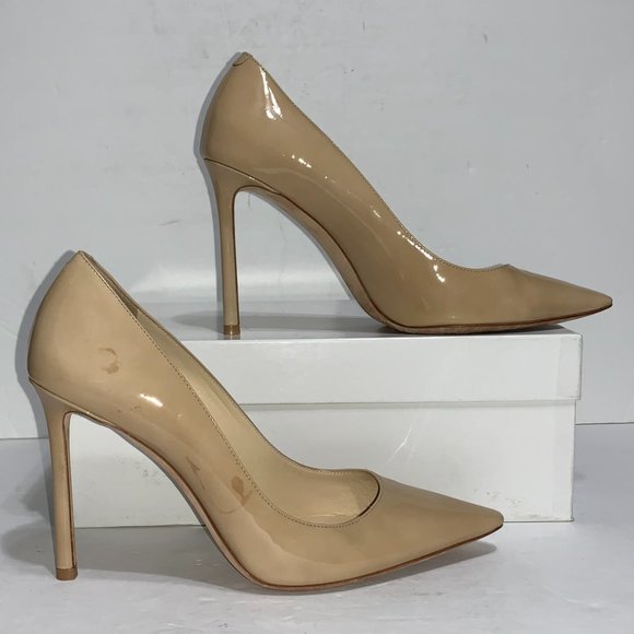 Jimmy Choo Romy Pointy Toe Nude Patent Pump Sz38.5 - Picture 1 of 10